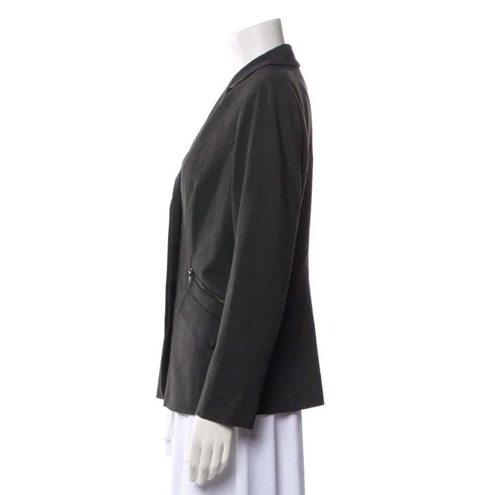 Lafayette 148 Blazer Women 8 Grey Excellent Zip‎ Flap Pocket Viscose Stretch - Picture 2 of 3